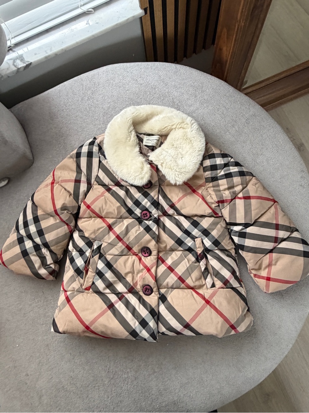 Plaid puffer jacket kids Classic luxury style with Faux Fur- designed in Paris